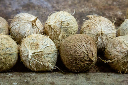 Coconuts for sale on a market stall