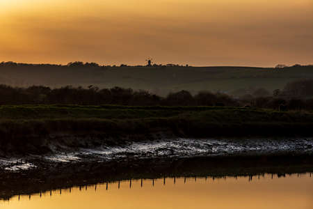 Sunset over the River Ouse near Lewes, in Sussexの写真素材