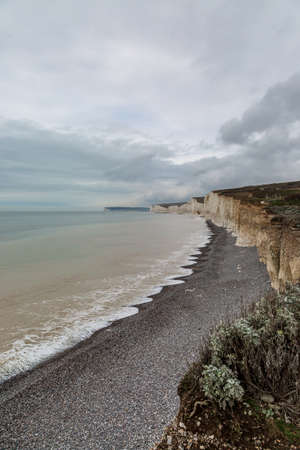 Looking out at the Seven Sisters cliffs in Sussexの写真素材