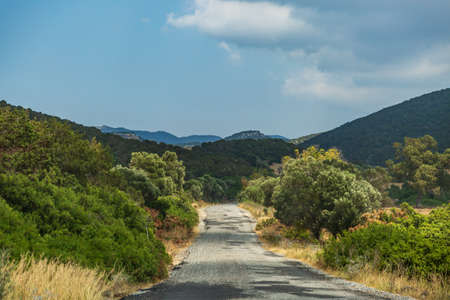 Looking along a road in rural Cyprus, along the Karpas Peninsulaの写真素材