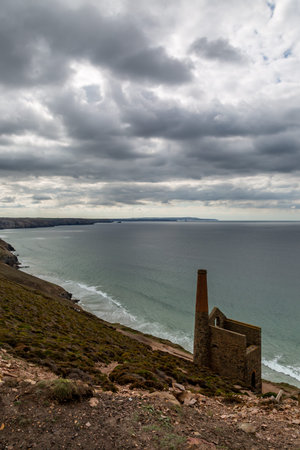 Looking out over the ocean with the ruins of Wheal Coates tin mine in the foreground