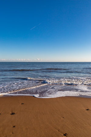 Looking out over the sandy beach and ocean, at Ramsgate on the Kent coastの写真素材