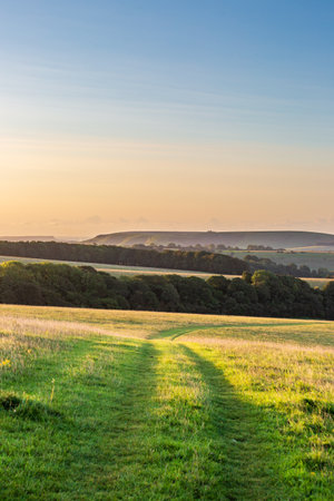 An early morning view on Ditchling Beacon in the South Downsの写真素材