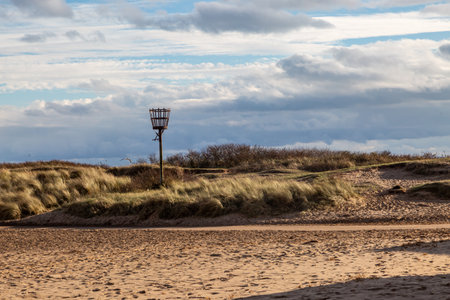 A fire beacon at Skegness on the Lincolnshire coast, on a sunny winter's dayの写真素材