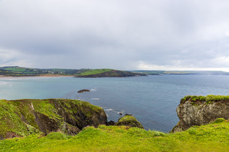 Looking back towards Bigbury-on-sea, from Burgh island off the Devon coastの写真素材