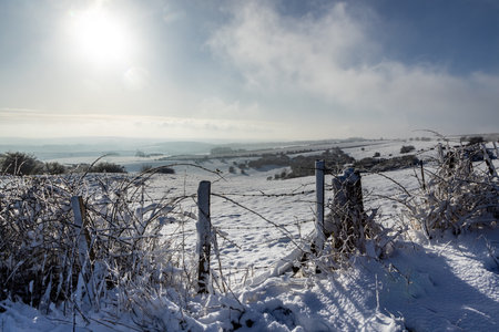 A snow covered Ditchling. Beacon in the South Downs, on a sunny January dayの写真素材