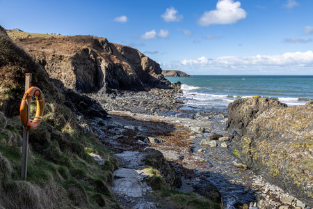 A stream running down to the sea, at Aberfelin Bay on the Pembrokeshire coastの写真素材