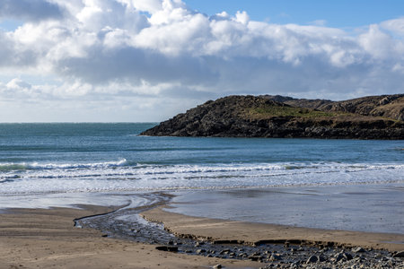 The sandy beach at Whitesands on the Pembrokeshire coastの写真素材