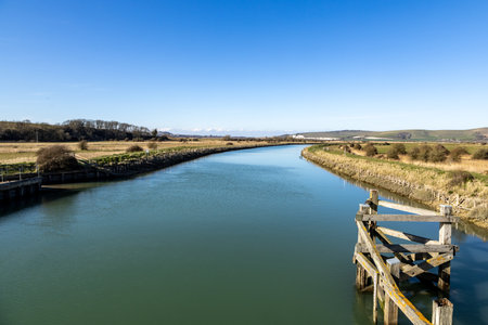 The River Ouse in Sussex, viewed from Southease looking in the direction of Lewesの写真素材