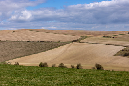 Farmland in the South Downs on a sunny early spring dayの写真素材