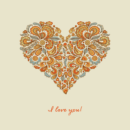 vector card with ornamental colorful  heart.  It can be used for cards, postcards, wedding invitation. Mothers day, valentines day, wedding, birthday.のイラスト素材