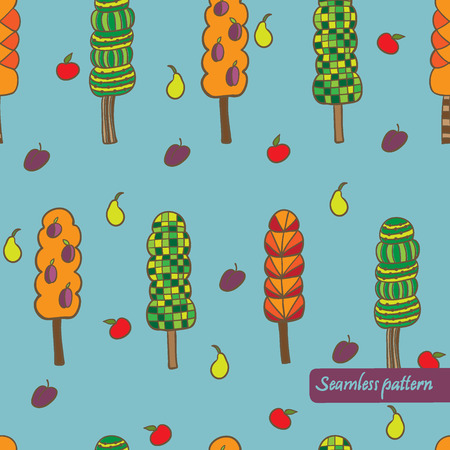 vector cute trees seamless pattern. It can be used for card, postcard, textile design, cover, poster.のイラスト素材