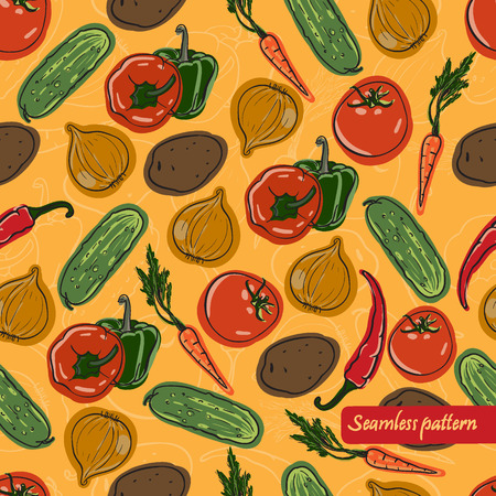 vector seamless vegetables colorful pattern. 
It can be used for wallpaper, fabric design, textile design, cover, wrapping paper, banner, card, background.のイラスト素材