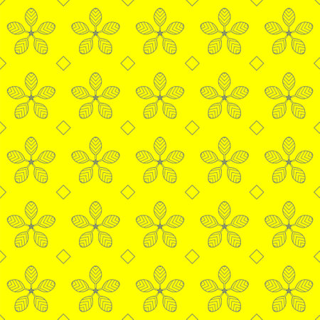 repeated line flowers and boxes on yellow background pattern vector designのイラスト素材