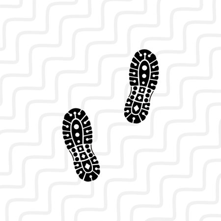 black boot tracks on curvy line background flat vector designのイラスト素材