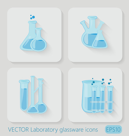 Laboratory chemical bottles glassware isolated on the blueのイラスト素材