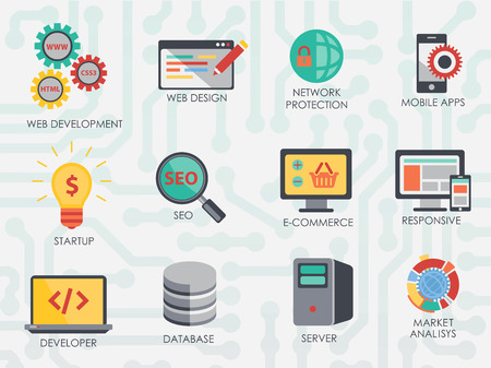 Programmer software developer icons set isolated on the chip looling background.のイラスト素材