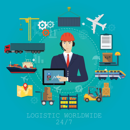 Vector logistics manager agent concept. Delivery cargo vector service illustrationsのイラスト素材