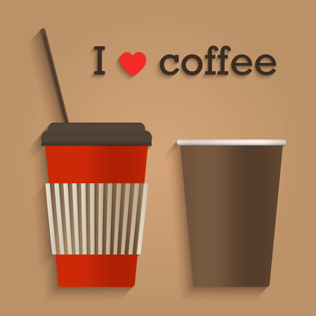 Disposable coffee cup icon with coffee flat design concept isolatedのイラスト素材