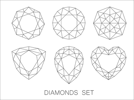 Elegant thin line diamonds icons set. Vectorのイラスト素材
