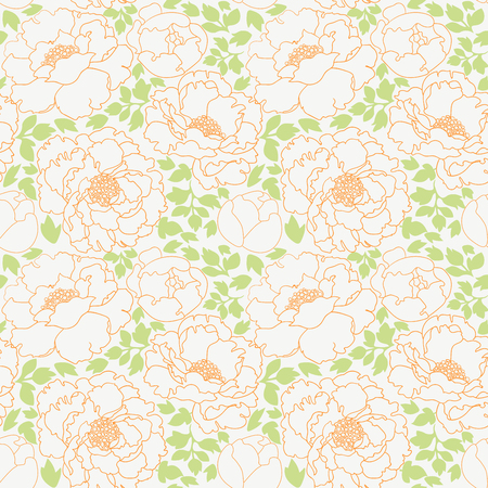 Peonies flowers with green leaves seamless patternのイラスト素材
