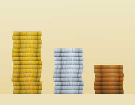 Gold, silver and copper bronze coins isolatedのイラスト素材