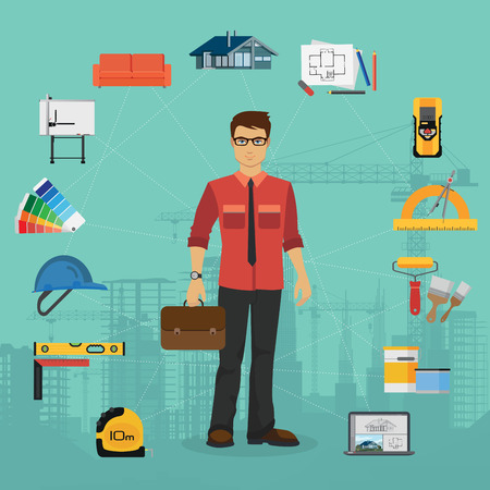 Architecture and Construction flat concept with icons.のイラスト素材