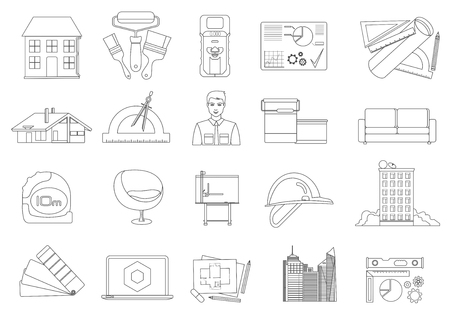 Architecture and Construction line icons set isolatedのイラスト素材