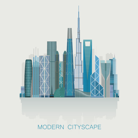 modern detailed skyline cityscape isolated. City silhouette.のイラスト素材