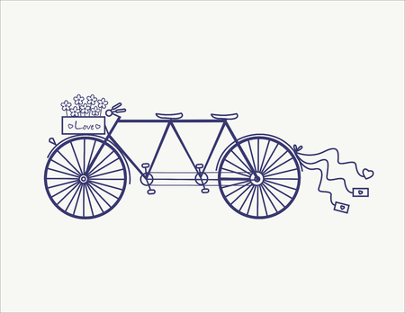 Wedding Vintage tandem bicycle vector icon llustration isolated.のイラスト素材