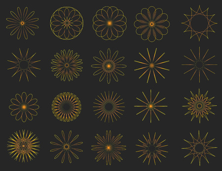Abstract golden Vintage Sunbusrt elements. Geopmetrical radialのイラスト素材