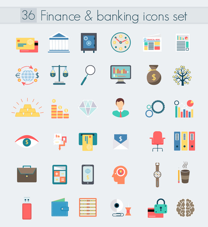 Finance and banking modern design flat icons set. Money and business management symbol objects isolatedのイラスト素材