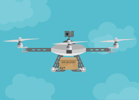 air drone delivery Remote air drone with a box flying in the skyのイラスト素材
