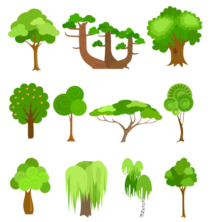 trees icons illustrations. Simple cartoon styleのイラスト素材