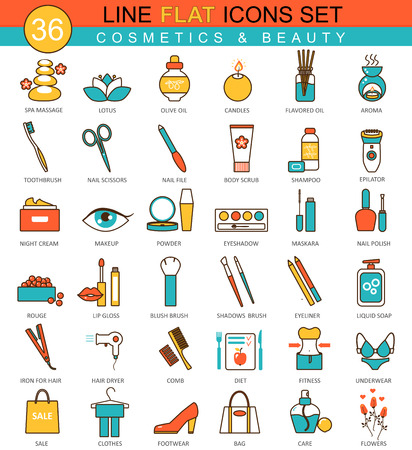 Vector Beauty and cosmetics flat line icon set. Modern elegant style design  for webのイラスト素材