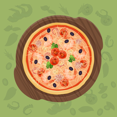 Pizza on the cutting board. Pizza menu concept illustrationのイラスト素材