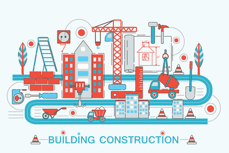 Modern Flat thin Line design Construction and architect building concept for web banner website, presentation, flyer and posterのイラスト素材