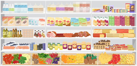 Store supermarket shelves with products. Vector illustrationのイラスト素材