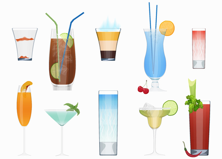 Alcohol cocktails and other fresh drinks collection isolated. Cocktail setのイラスト素材