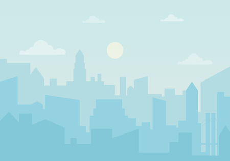 Sun day ozone in the city. Cityscape simple silhouette vector illustrationのイラスト素材