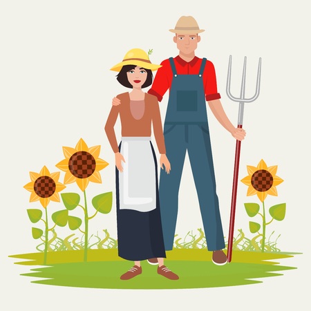 Farmers couple man and woman. Male and female gardenerのイラスト素材