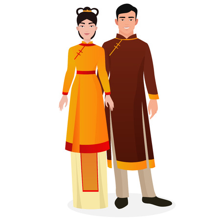 Chinese family. Chinese man and woman couple in traditional national clothesのイラスト素材