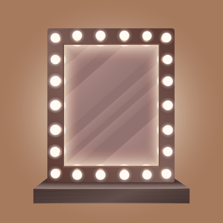 Realistic makeup mirror with bulbs vector illustration.のイラスト素材