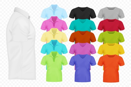Realistic vector Men T-shirt set. Full editable different colors tshirt collection.のイラスト素材