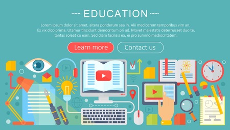 Set of flat design concept icons for web and mobile services and apps. Icons for education, online education, online learning infographics design, web elements, poster banners. Vector illustration.のイラスト素材