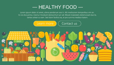 Cooking collection, healthy food infographics template design, web header elements, poster banner. Food Vector illustration.のイラスト素材