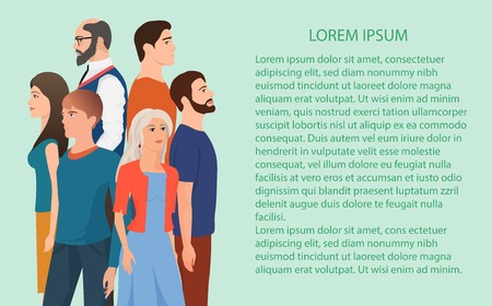 The different people standing near the copy space vector illustration. People back to each other in composition.のイラスト素材