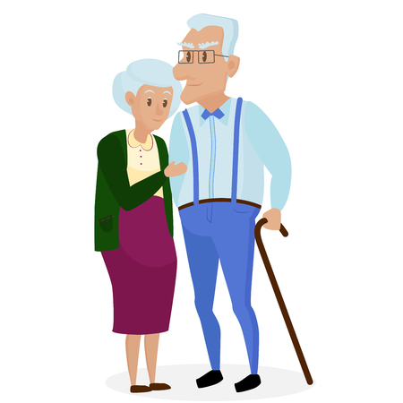 Happy grandparents together isolated. Grandparents day. Grandpa and grandma. Elderly couple. Cartoon vector illustrationのイラスト素材