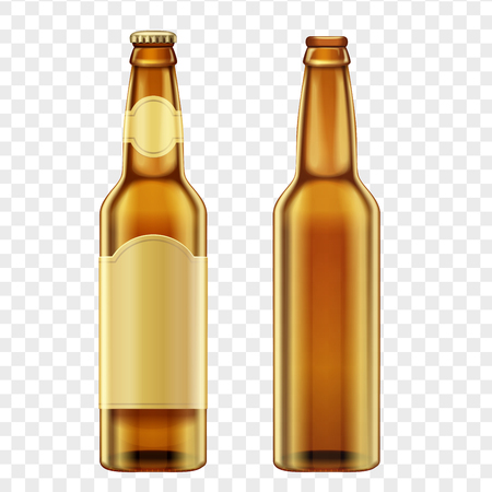 Realistic golden brown bottles of beer on alpha transperant background. Vector illustration.のイラスト素材