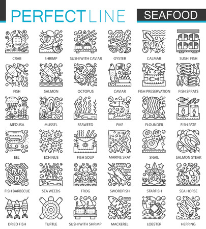 Seafood outline concept symbolsのイラスト素材